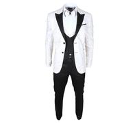 Men's Suit 3 Piece White Paisley Tailored Fit Wedding Tuxedo - White 38