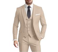 Men's Suit 3 Pieces Slim Fit Formal Business Wedding 2 Buttons Blazer Vest Pants Set Tuxedo, Champagne, XS