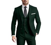Men's Suit 3 Pieces Slim Fit Formal Business Wedding 2 Buttons Blazer Vest Pants Set Tuxedo, Dark Green, XS