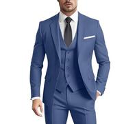 Men's Suit 3 Pieces Slim Fit Formal Business Wedding 2 Buttons Blazer Vest Pants Set Tuxedo, Denim Blue, S