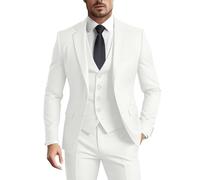 Men's Suit 3 Pieces Slim Fit Formal Business Wedding 2 Buttons Blazer Vest Pants Set Tuxedo, Ivory, S
