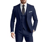 Men's Suit 3 Pieces Slim Fit Formal Business Wedding 2 Buttons Blazer Vest Pants Set Tuxedo, Navy Blue, Medium