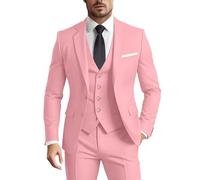 Men's Suit 3 Pieces Slim Fit Formal Business Wedding 2 Buttons Blazer Vest Pants Set Tuxedo, Pink, M