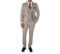 Men's Suit Beige 3 Piece Checked Tailored Fit Formal Dress - Beige 42