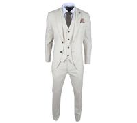 Men's Suit Beige 3 Piece Lightweight Linen Summer Wedding Formal Dress Suits - Cream 52