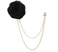 Men's suit brooches Bridegroom Wedding Brooches Cloth Art Hand-made Rose Flower Brooch Lapel Pin Badge Tassel Chain(Black)