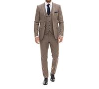 Men's Suit Brown Tailored Fit Business Wedding 3 Piece Blazer Waistcoat Trousers - Brown 50