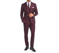 Men's Suit Burgundy 3 Piece Checked Tailored Fit Formal Dress - Wine 44