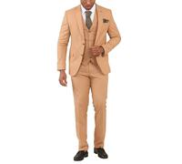 Men's Suit Camel 3 Piece Lightweight Linen Summer Wedding Formal Dress Suits - Camel 42