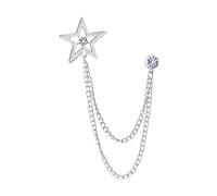 Men's Suit Collar Star Brooch Lapel Pin Durable Badge Tassel Chain Accessory Argent Silvery