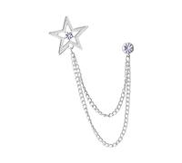 Men's Suit Collar Star Brooch Lapel Pin Durable Badge Tassel Chain Accessory Argent Silvery