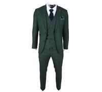 Men's Suit Green 3 Piece Checked Tailored Fit Formal Dress - Green 34