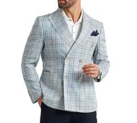 Men's Suit Jacket Blazer Casual Plaid Stripe Slim Fit Sport Coats Blazers Double Breasted Mens Tuxedos Jackets, Grey, XL