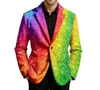 Men's Suit Jacket Corduroy Jacket Carnival Jacket with Colourful Print Button Down Suit Jackets Formal Blazer Regular Fit Long Sleeve Coat Causal Jacket Fancy Dress Costumes Dress Up Outfit, R Multi