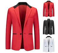 Mens Suit Jacket Smart Casual - Mens Formal Jackets Regular Fit Color Matching One Button Blazer Fashion Lightweight Sports Coats Long Sleeve Notched Collar Tuxedo Loose Fit Business Outerwear
