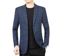 Men'S Suit Jackets,Mens Vintage Plaid Blazer 2 Buttons Formal Suit Jackets Long Sleeve Notch Lapel Casual Business Check Blazer Lightweight Suit Jackets Classic Chic Blazers,Navy Blue,Xxl