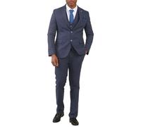 TruClothing TP-24 - Men's Navy 3 Piece Linen Summer Wedding Suit - 40" Jacket 34" Trousers