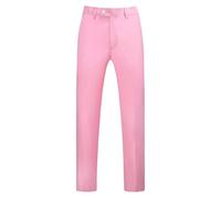 Mens Suit Pants Oxford Chino Flat-Front Golf Rugby Trousers Elasticated Waist Button Strap Smart Casual Business Office Work Pants Formal Dress Pants with Pockets Pink