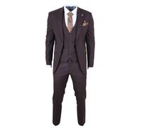 Men's Suit Plain Dark Brown 3 Piece Tailored Fit Office Wedding Prom - Brown 46