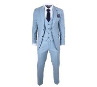 Men's Suit Plain Turquoise Blue 3 Piece Tailored Fit Office Wedding Prom - Blue 40