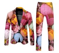 Men's Suit Regular Fit Suit 2-Piece Easter Suits Men's 3D Print Blazer Suits Jacket with Rabbit Print Easter Bunny Blouse Festival Outfit Carnival Outfit Rabbit Outfits Club Party Hot Pink