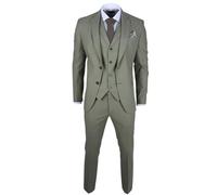 Men's Suit Sage Green 3 Piece Lightweight Linen Summer Wedding Formal Dress Suits - Green 52