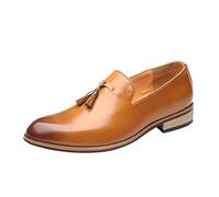 Men's Suit Shoes Fashion Style Breathable Tassel Comfortable Business Slip On Work Leisure Plain Leather Shoes Nurse Shoes 2026 Business Shoes, yellow, 8 UK