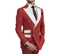 Men's Suit Slim Fit 2 Pieces Double Breasted Blazer and Pants Tuxedos Set Formal Business Wedding Prom Suits (Red 1,2XS)