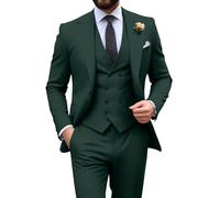 Mens Suit Slim Fit 3 Piece Double Breasted Suit Men Formal Tuxedo Set Casual Wedding Prom Groom Suits, Dark Green, L