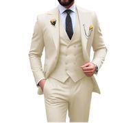 Mens Suit Slim Fit 3 Piece Double Breasted Suit Men Formal Tuxedo Set Casual Wedding Prom Groom Suits, Cream, XL