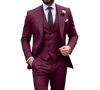 Mens Suit Slim Fit 3 Piece Double Breasted Suit Men Formal Tuxedo Set Casual Wedding Prom Groom Suits, 3pcs-burgundy, XL