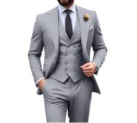 Mens Suit Slim Fit 3 Piece Double Breasted Suit Men Formal Tuxedo Set Casual Wedding Prom Groom Suits, 3pcs-Grey, XL
