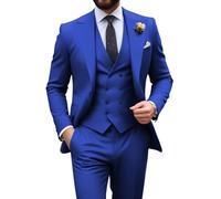 Mens Suit Slim Fit 3 Piece Double Breasted Suit Men Formal Tuxedo Set Casual Wedding Prom Groom Suits, Royal Blue, L