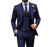 Mens Suit Slim Fit 3 Piece Double Breasted Suit Men Formal Tuxedo Set Casual Wedding Prom Groom Suits, 3pcs-navy Blue, XS