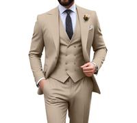 Mens Suit Slim Fit 3 Piece Double Breasted Suit Men Formal Tuxedo Set Casual Wedding Prom Groom Suits, Champagne, XS