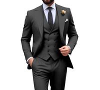 Mens Suit Slim Fit 3 Piece Double Breasted Suit Men Formal Tuxedo Set Casual Wedding Prom Groom Suits, Dark Grey, 3XL