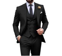 Mens Suit Slim Fit 3 Piece Double Breasted Suit Men Formal Tuxedo Set Casual Wedding Prom Groom Suits, Black, L