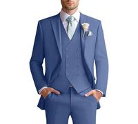 Mens Suit Slim Fit 3 Piece Double Breasted Vest Suit Blazer Vest and Pants, Blue Grey, 3XL