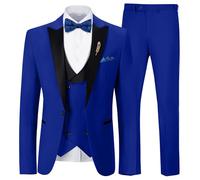 Mens Suit Slim Fit 3 Piece Suit Blazer Vest Pants Sets with Bow Tie Handkercher Brooch for Men for Wedding Prom Party, Royal Blue, 3XL