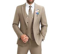 Men's Suit Slim Fit 3 Piece Suits Set Double Breasted Suit One Button Formal Tuxedos Wedding Prom Blazer Vest Pants for Mens, Champagne, M