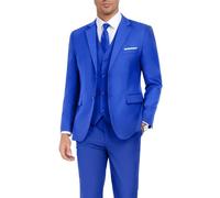 Men's Suit Slim Fit 3 Piece Wedding Dress Tux Suit Set Two Buttons Business Suits Blazer Jacket Vest Pants with Tie, Royal Blue, L