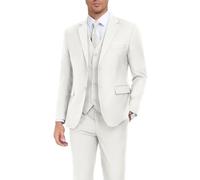 Men's Suit Slim Fit 3 Piece Wedding Dress Tux Suit Set Two Buttons Business Suits Blazer Jacket Vest Pants with Tie, Ivory, M