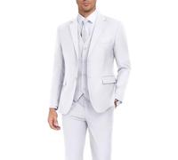 Men's Suit Slim Fit 3 Piece Wedding Dress Tux Suit Set Two Buttons Business Suits Blazer Jacket Vest Pants with Tie, White, S