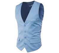 Men's Suit Slim Fit, Business Suit Vest, Large Size, Elegant Suit Vests with Single Breasted, Plain Groomsmen Suit Vests, Classic Casual Tuxedo Vest, Formal Men's Vest for Wedding, lightblue, 4XL
