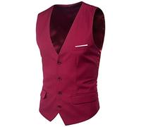 Men's Suit Slim Fit, Business Suit Vest, Large Size, Elegant Suit Vests with Single Breasted, Plain Groomsmen Suit Vests, Classic Casual Tuxedo Vest, Formal Men's Vest for Wedding, red, L