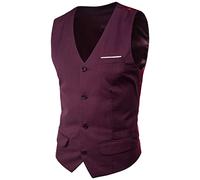 Men's Suit Slim Fit, Business Suit Vest, Large Size, Elegant Suit Vests with Single Breasted, Plain Groomsmen Suit Vests, Classic Casual Tuxedo Vest, Formal Men's Vest for Wedding, Wine Red, 6XL