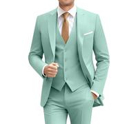 Mens Suit Solid Two Button Slim Fit Suit Set for Wedding Formal Business Suit Men 3 Piece Suit Blazer Vest Pants Set, Mint Green, 3XL