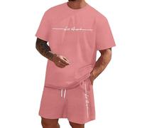 Men's Suit Two Piece Set Short Sleeve T-Shirt Shorts Erotic Print Fashion Summer Outdoor Leisure Clothing, Red (watermelon red), XL