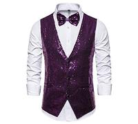 Men's Suit Vest Slim Fit Business Wedding Sleeveless Tank with Cravat Quality Dress Shirts for Men (Purple, XXL)