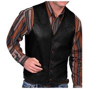 Men's Suit Vests Leather Vest Men's Sleeveless Sports Vest Button-Down Casual Vest Vintage Cowboy Style Vest Suede Vintage V-Neck Solid Pocket Button Leather Vest, B Black, 4XL